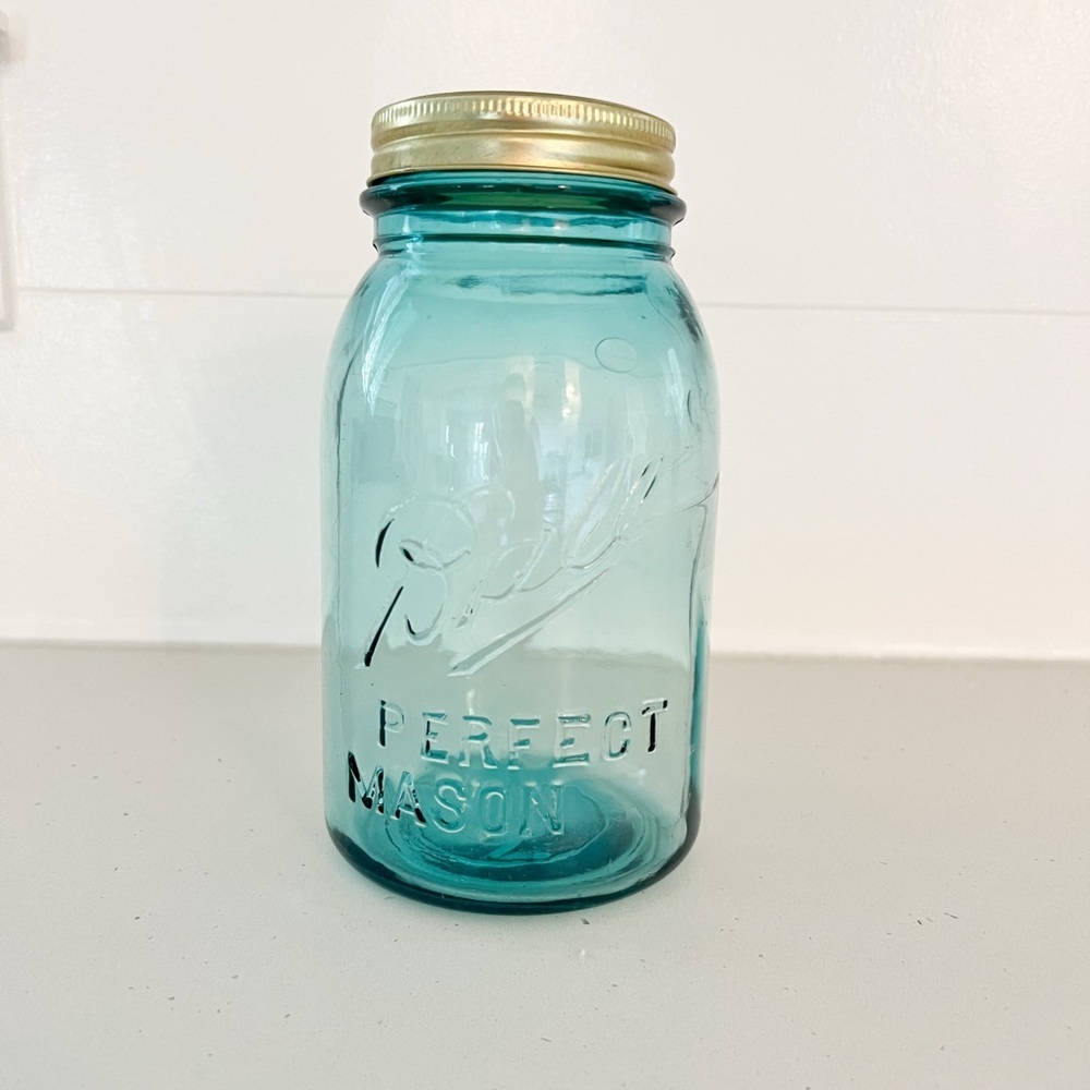 Vintage Aqua Ball Perfect Mason Jar Offset Print Rustic Farmhouse Kitchen Decor